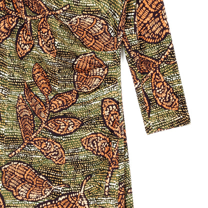 Side Slit 3/4 Sleeve Midi Dress - Mosaic Leaves - Final Sale | Clara Sunwoo