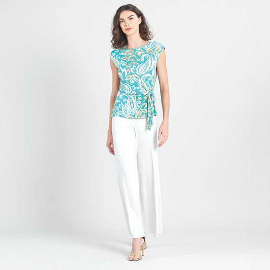 Butter Knit - Cap Sleeve Side Tie Top - Paisley Lotus-Turquoise - Final Sale | Clara Sunwoo