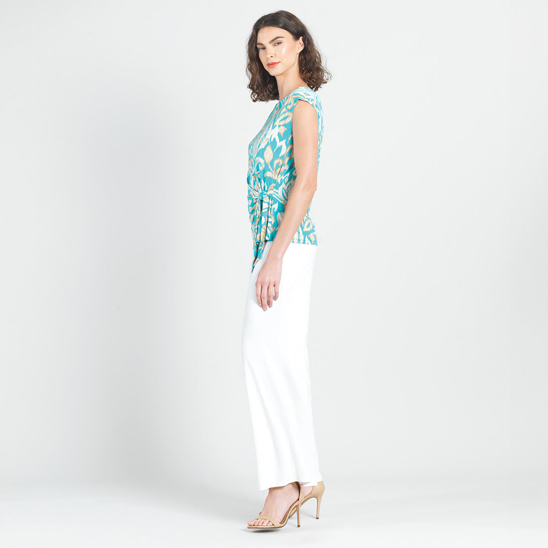 Butter Knit - Cap Sleeve Side Tie Top - Paisley Lotus-Turquoise - Final Sale | Clara Sunwoo