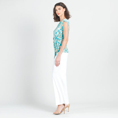 Butter Knit - Cap Sleeve Side Tie Top - Paisley Lotus-Turquoise - Final Sale | Clara Sunwoo