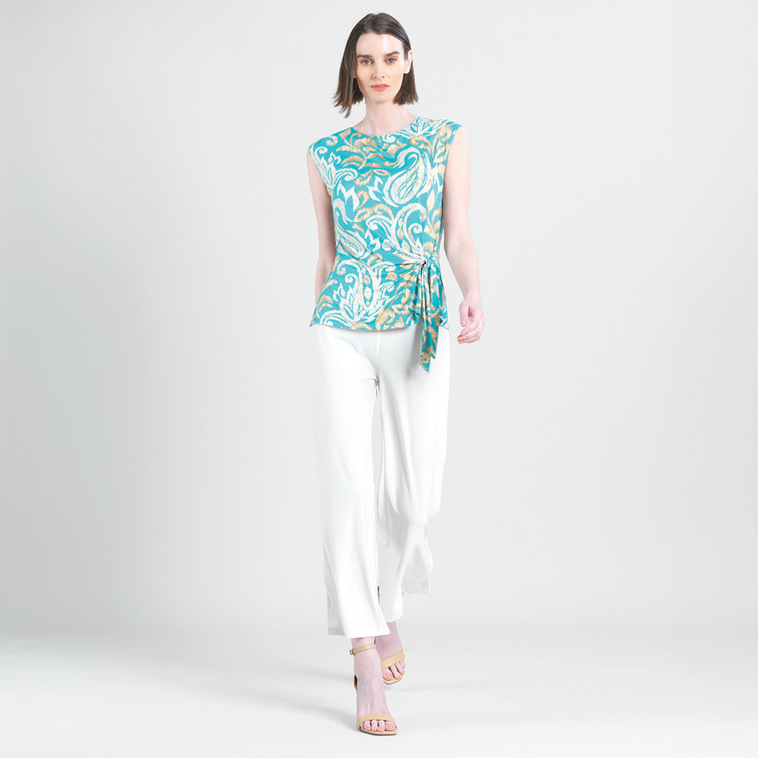 Butter Knit - Cap Sleeve Side Tie Top - Paisley Lotus-Turquoise - Final Sale | Clara Sunwoo