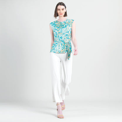 Butter Knit - Cap Sleeve Side Tie Top - Paisley Lotus-Turquoise - Final Sale | Clara Sunwoo