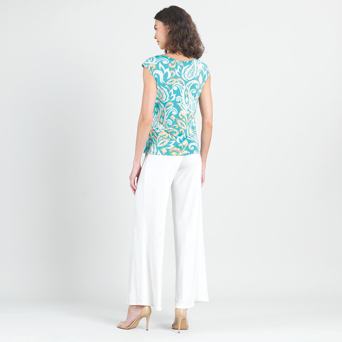 Butter Knit - Cap Sleeve Side Tie Top - Paisley Lotus-Turquoise - Final Sale | Clara Sunwoo