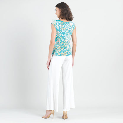 Butter Knit - Cap Sleeve Side Tie Top - Paisley Lotus-Turquoise - Final Sale | Clara Sunwoo