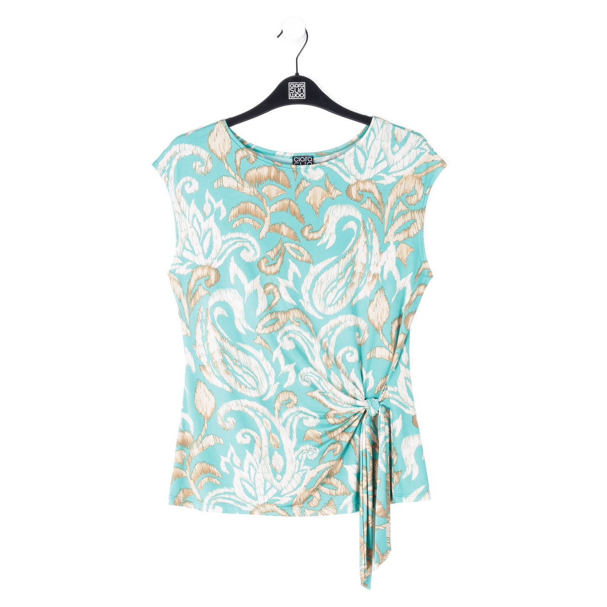 Butter Knit - Cap Sleeve Side Tie Top - Paisley Lotus-Turquoise - Final Sale | Clara Sunwoo