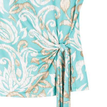 Butter Knit - Cap Sleeve Side Tie Top - Paisley Lotus-Turquoise - Final Sale | Clara Sunwoo