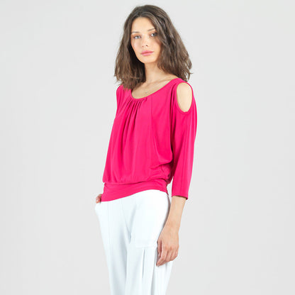Open Shoulder Blouson Waist Top - Hot Pink - Final Sale! | Clara Sunwoo
