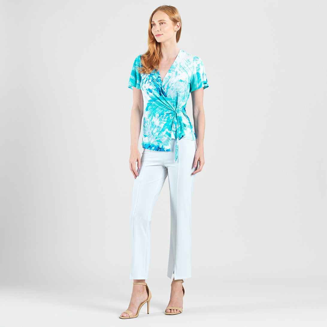 Surplice Faux Wrap Side Tie Top - Ocean Petal - Final Sale | Clara Sunwoo