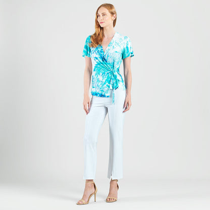 Surplice Faux Wrap Side Tie Top - Ocean Petal - Final Sale | Clara Sunwoo