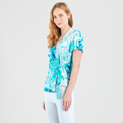 Surplice Faux Wrap Side Tie Top - Ocean Petal - Final Sale | Clara Sunwoo