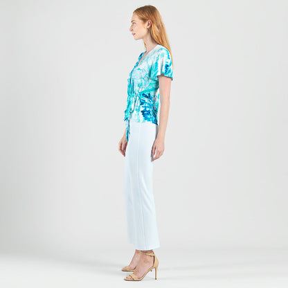Surplice Faux Wrap Side Tie Top - Ocean Petal - Final Sale | Clara Sunwoo