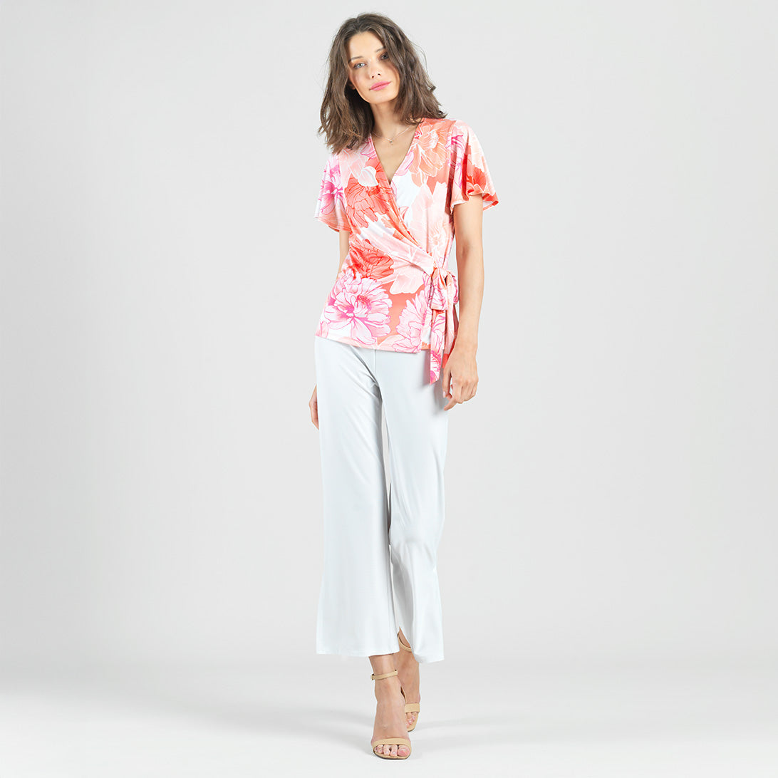 Butter Knit - Surplice Faux Wrap Side Tie Top - Sunset Petals - Final Sale | Clara Sunwoo