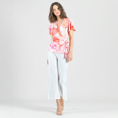 Butter Knit - Surplice Faux Wrap Side Tie Top - Sunset Petals - Final Sale | Clara Sunwoo