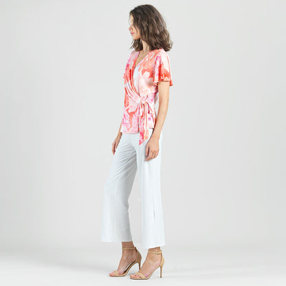 Butter Knit - Surplice Faux Wrap Side Tie Top - Sunset Petals - Final Sale | Clara Sunwoo