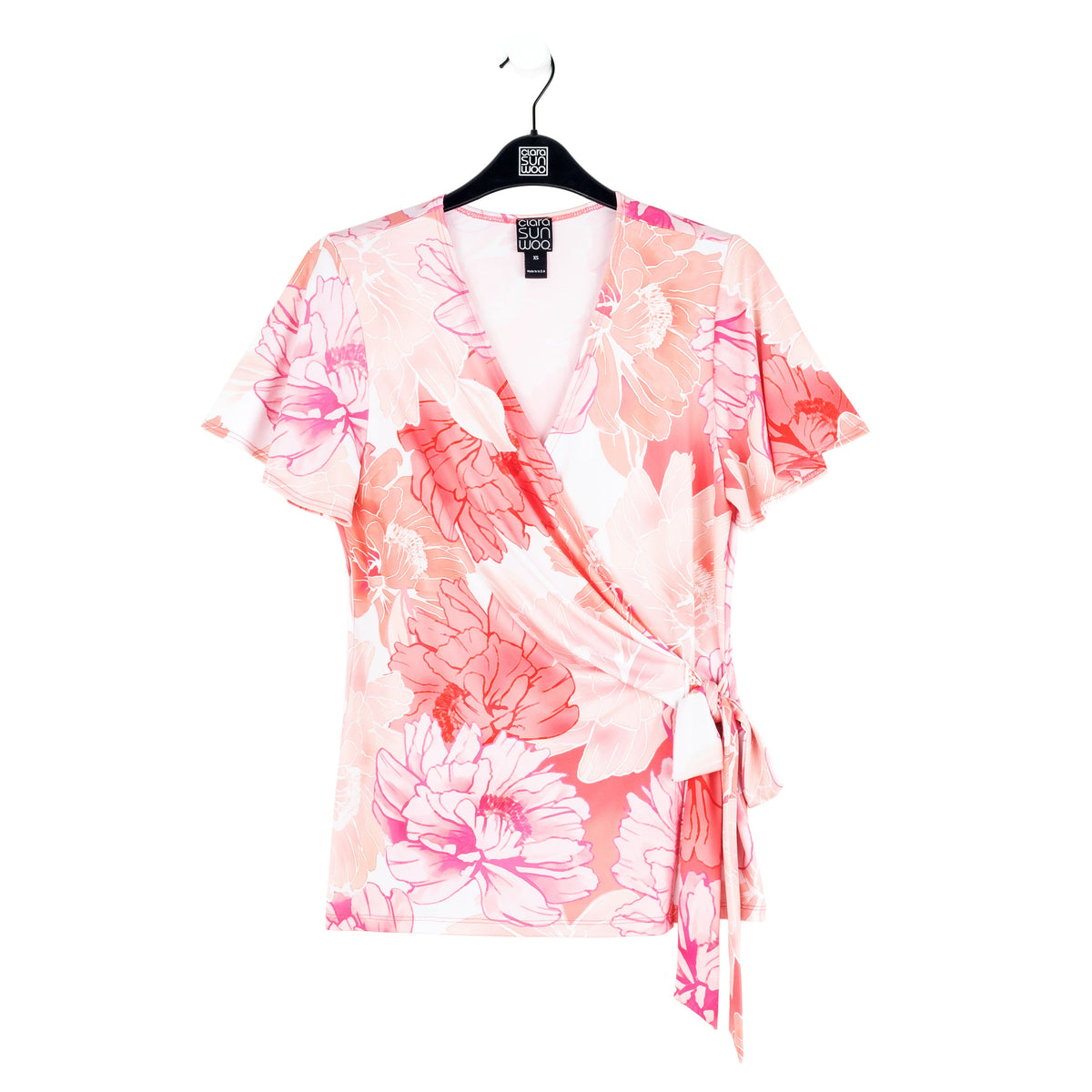 Butter Knit - Surplice Faux Wrap Side Tie Top - Sunset Petals - Final Sale | Clara Sunwoo