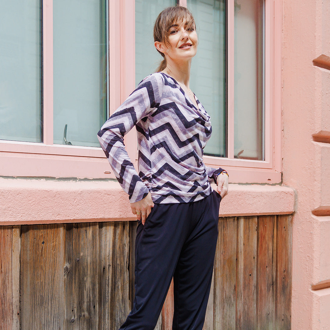 Cowl Neck Side Ruched Top - Chevron - Final Sale! | Clara Sunwoo
