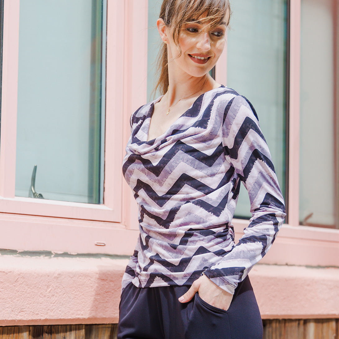 Cowl Neck Side Ruched Top - Chevron - Final Sale! | Clara Sunwoo