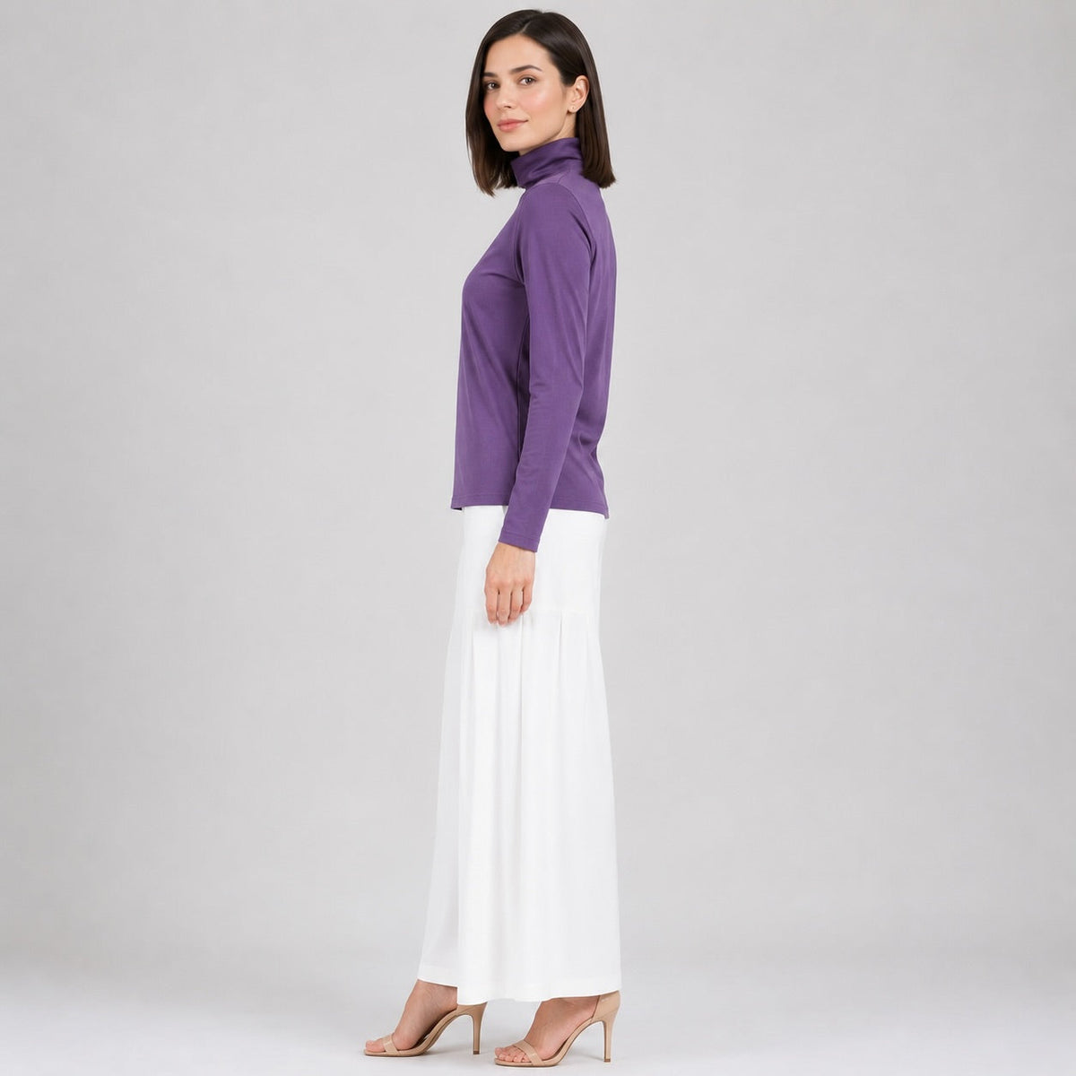 Modal Cotton - Turtleneck Long Sleeve Top - Plum - Final Sale | Clara Sunwoo