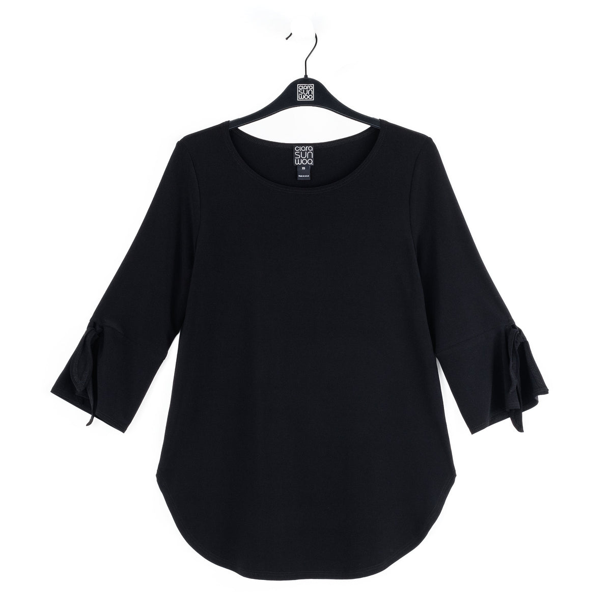 Tie Cuff Curved Hem Tunic - Black - Final Sale | Clara Sunwoo