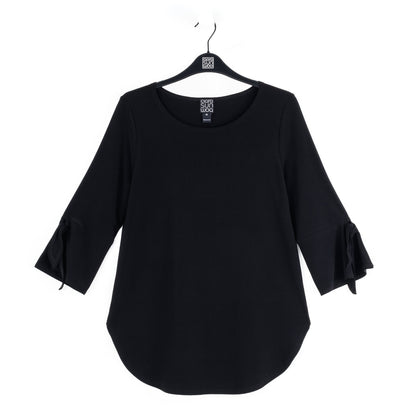 Tie Cuff Curved Hem Tunic - Black - Final Sale | Clara Sunwoo