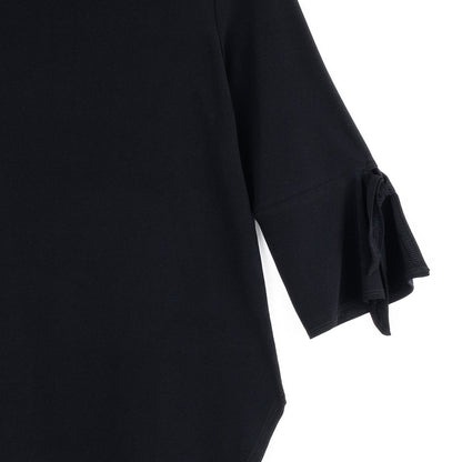 Tie Cuff Curved Hem Tunic - Black - Final Sale | Clara Sunwoo