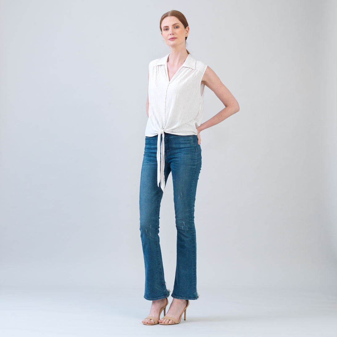 Soft Pleat Knit - Sleeveless Button Down Tie Hem Top - Ivory - Final Sale! | Clara Sunwoo