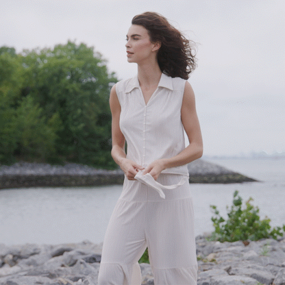 Soft Pleat Knit - Sleeveless Button Down Tie Hem Top - Ivory - Final Sale! | Clara Sunwoo