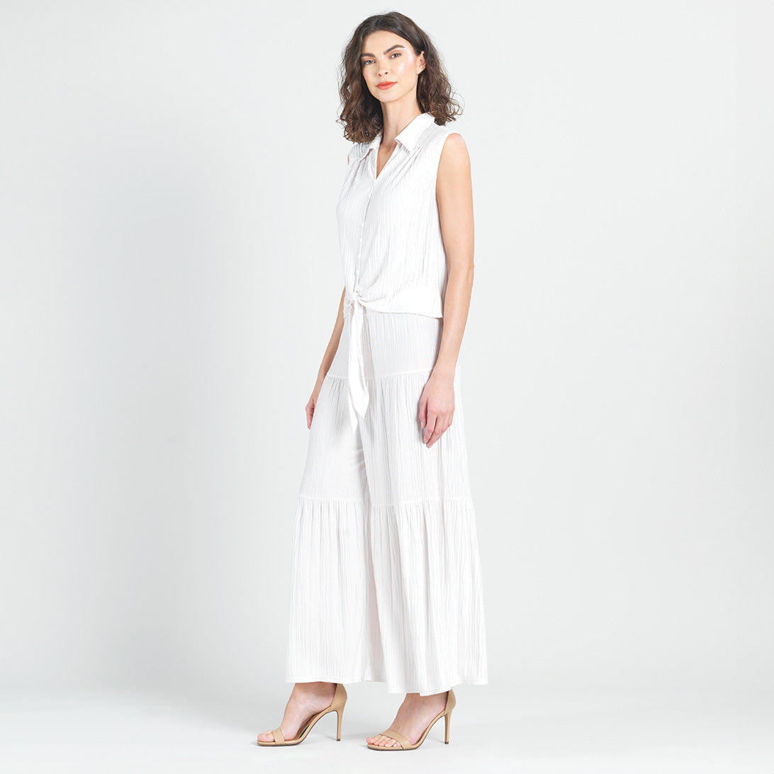 Soft Pleat Knit - Sleeveless Button Down Tie Hem Top - Ivory - Final Sale! | Clara Sunwoo