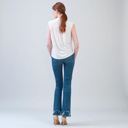 Soft Pleat Knit - Sleeveless Button Down Tie Hem Top - Ivory - Final Sale! | Clara Sunwoo