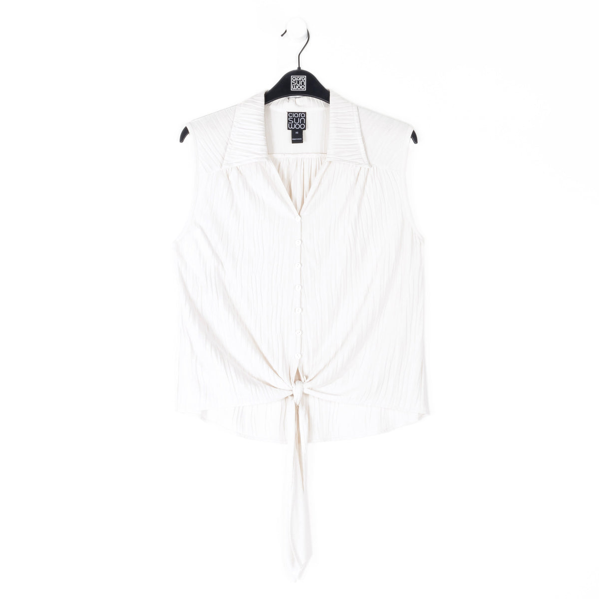 Soft Pleat Knit - Sleeveless Button Down Tie Hem Top - Ivory - Final Sale! | Clara Sunwoo