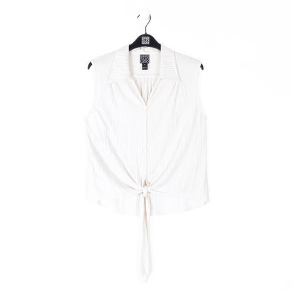 Soft Pleat Knit - Sleeveless Button Down Tie Hem Top - Ivory - Final Sale! | Clara Sunwoo
