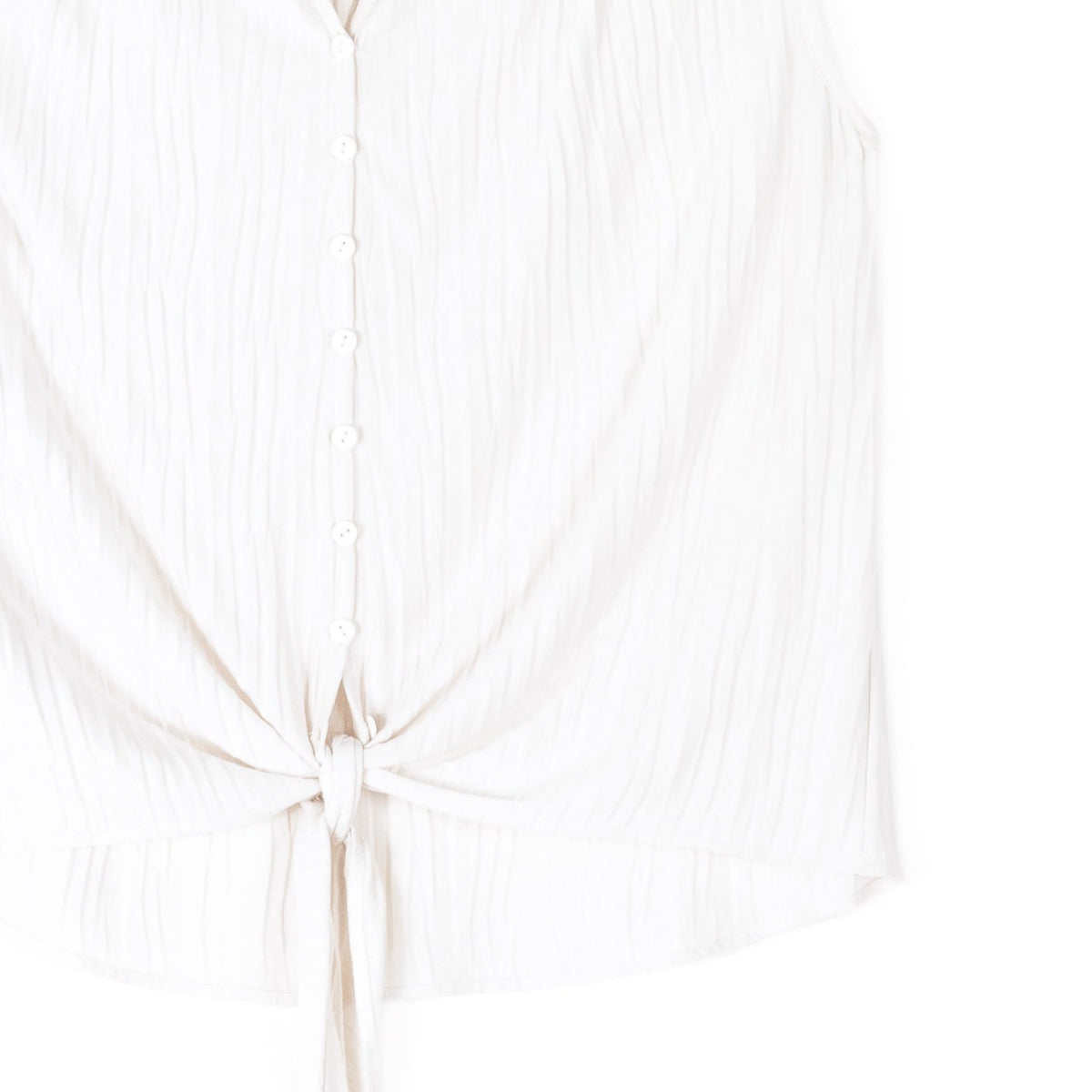 Soft Pleat Knit - Sleeveless Button Down Tie Hem Top - Ivory - Final Sale! | Clara Sunwoo