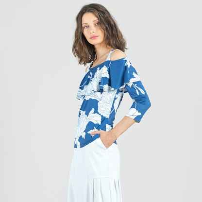 Butter Knit - Open Shoulder Ruffle Top - Mum Sketch - Final Sale | Clara Sunwoo