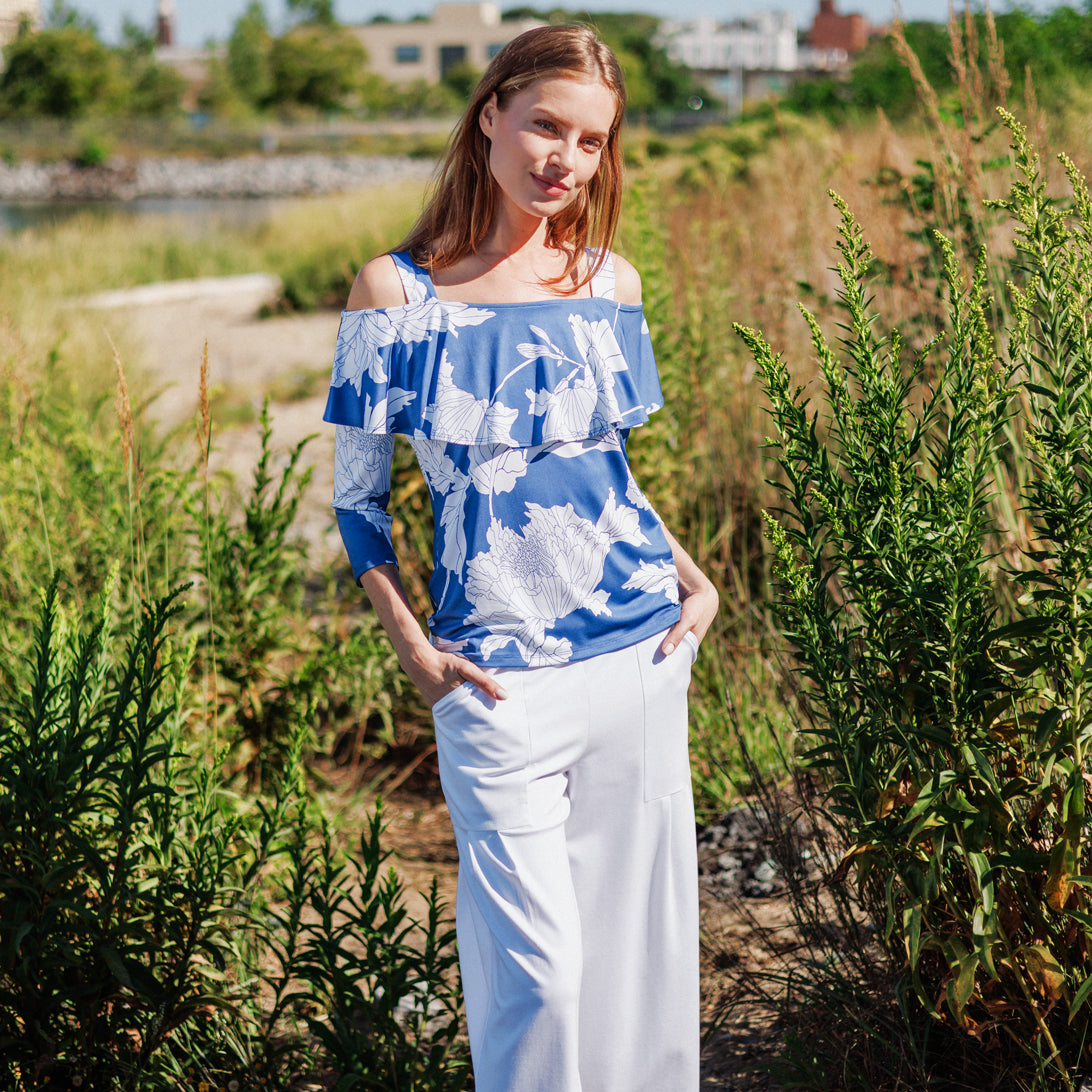 Butter Knit - Open Shoulder Ruffle Top - Mum Sketch - Final Sale | Clara Sunwoo