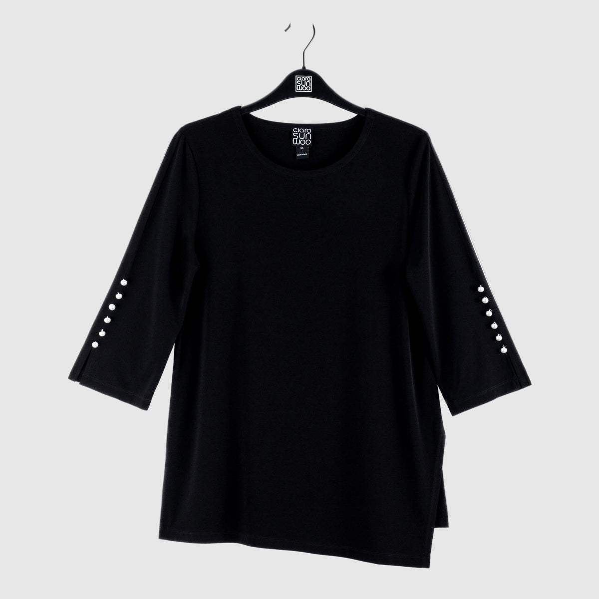 Pearl Cuff Asymmetrical Hi-Low Tunic - Black - Final Sale | Clara Sunwoo