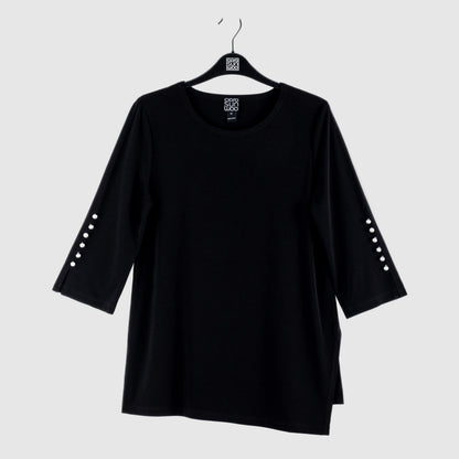 Pearl Cuff Asymmetrical Hi-Low Tunic - Black - Final Sale | Clara Sunwoo