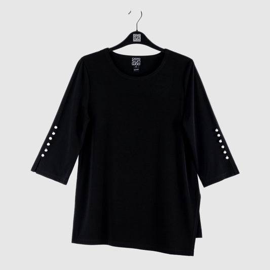 Pearl Cuff Asymmetrical Hi-Low Tunic - Black - Final Sale | Clara Sunwoo