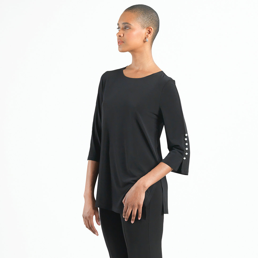 Pearl Cuff Asymmetrical Hi-Low Tunic - Black - Final Sale | Clara Sunwoo
