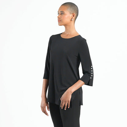 Pearl Cuff Asymmetrical Hi-Low Tunic - Black - Final Sale | Clara Sunwoo