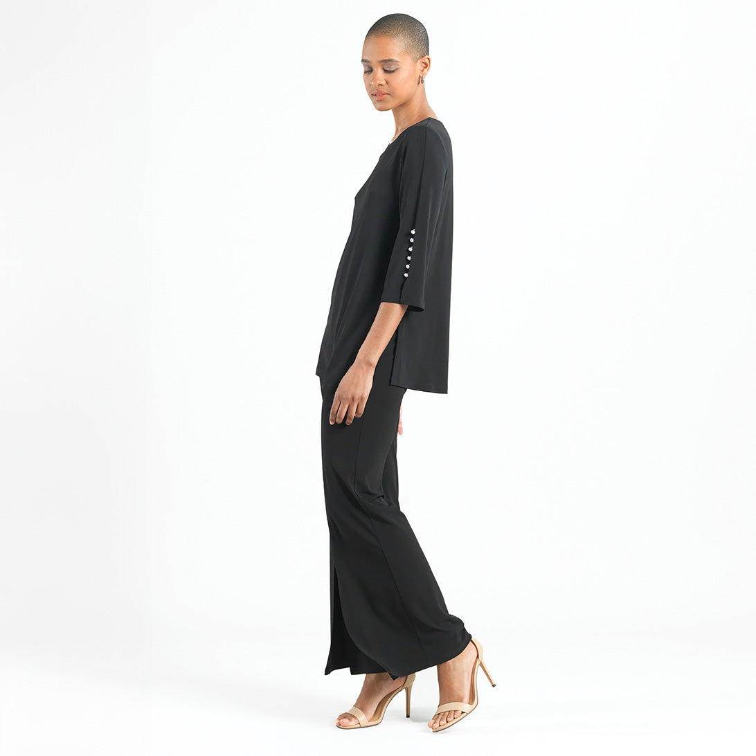 Pearl Cuff Asymmetrical Hi-Low Tunic - Black - Final Sale | Clara Sunwoo
