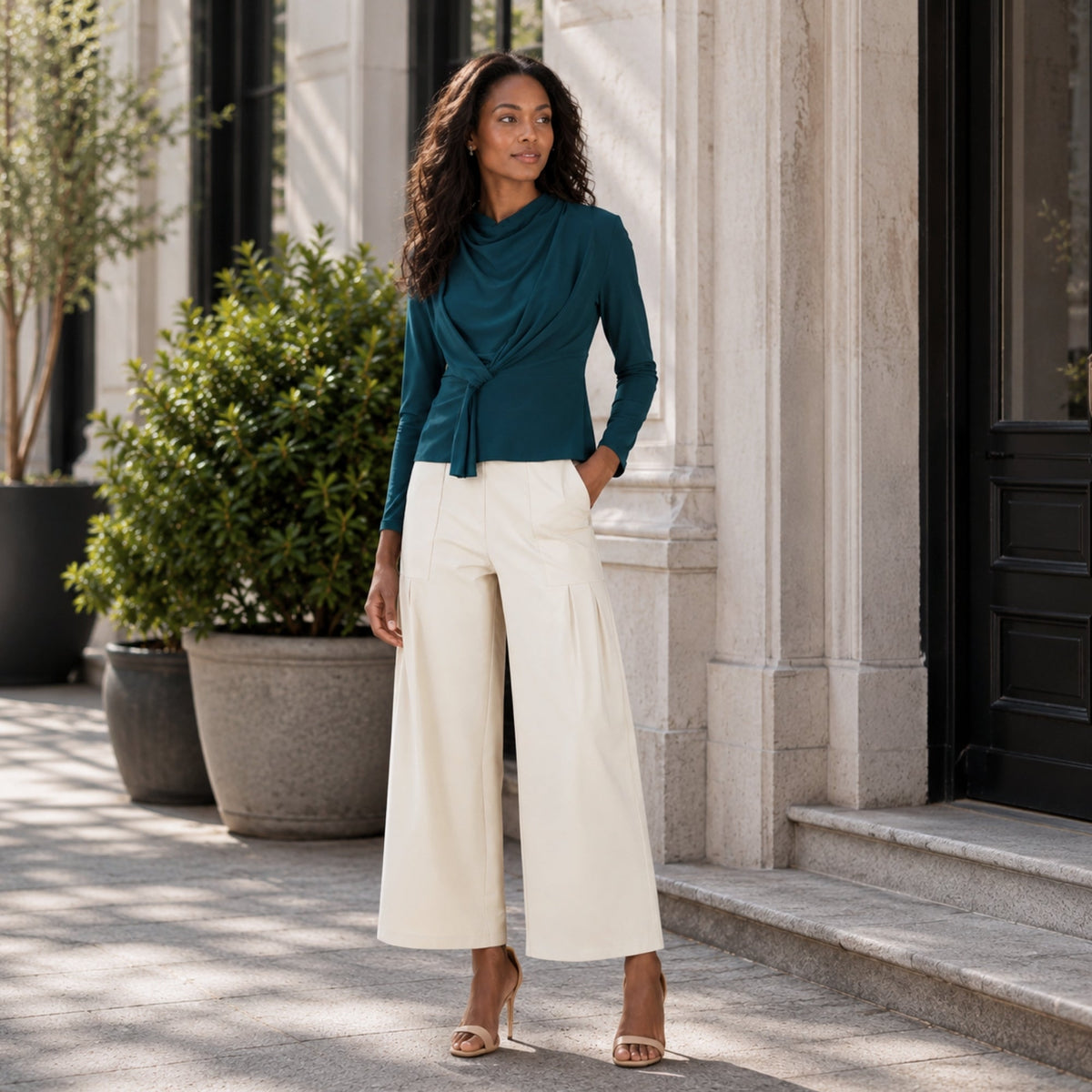 Long Sleeve Loop Front Top - Hunter Green - Final Sale | Clara Sunwoo