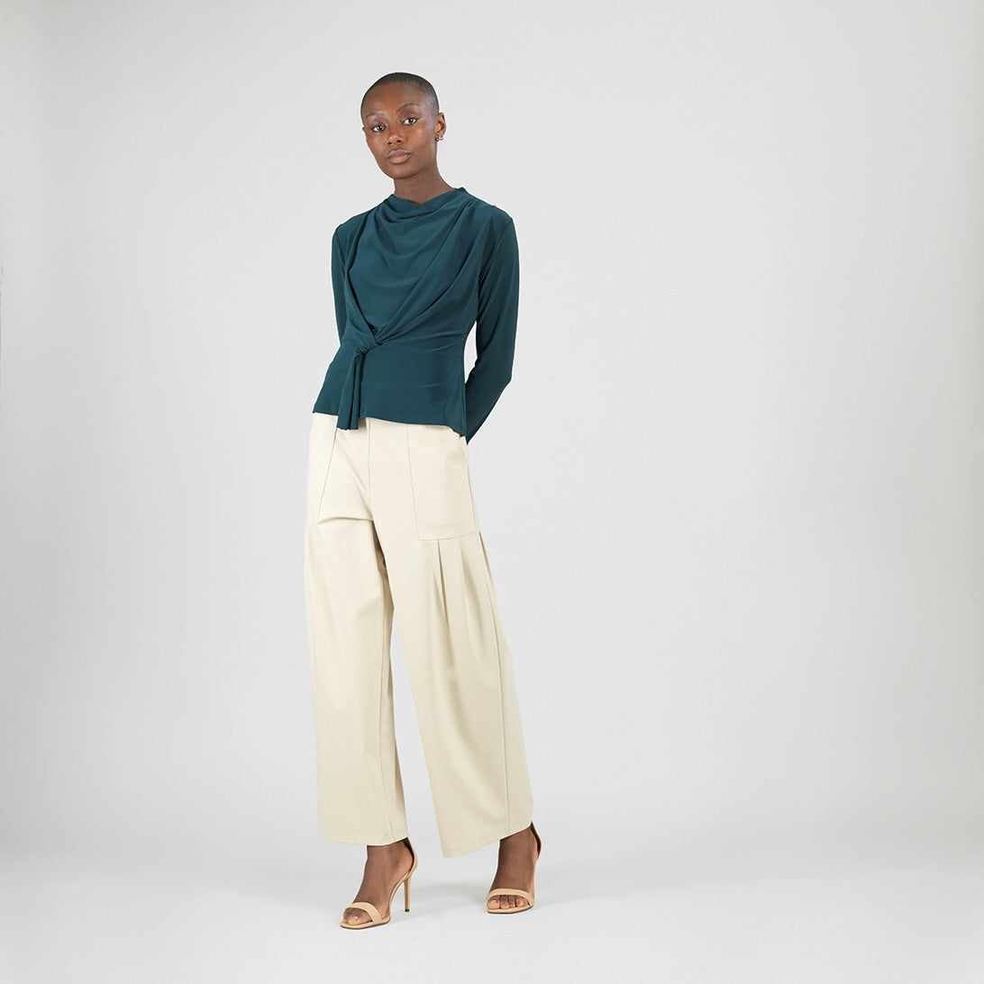 Long Sleeve Loop Front Top - Hunter Green - Final Sale | Clara Sunwoo