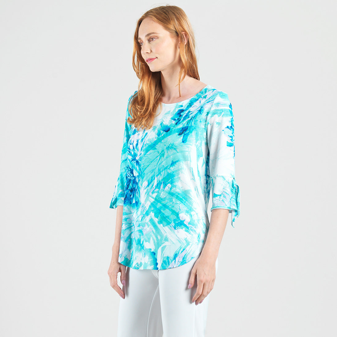 Tie Cuff Curved Hem Tunic - Ocean Petal - Final Sale | Clara Sunwoo