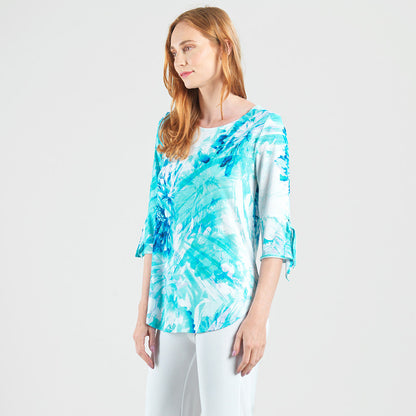 Tie Cuff Curved Hem Tunic - Ocean Petal - Final Sale | Clara Sunwoo