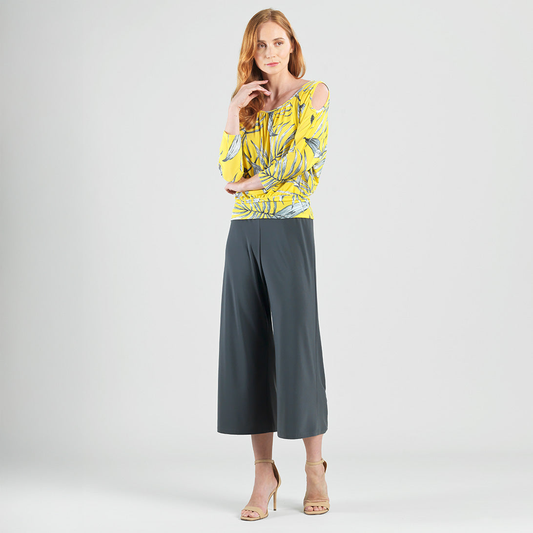 Open Shoulder Blouson Waist Top - Sunlit Palm - Final Sale | Clara Sunwoo