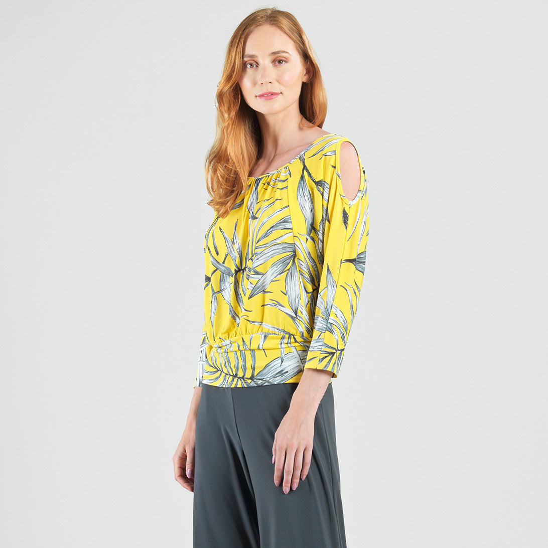 Open Shoulder Blouson Waist Top - Sunlit Palm - Final Sale | Clara Sunwoo