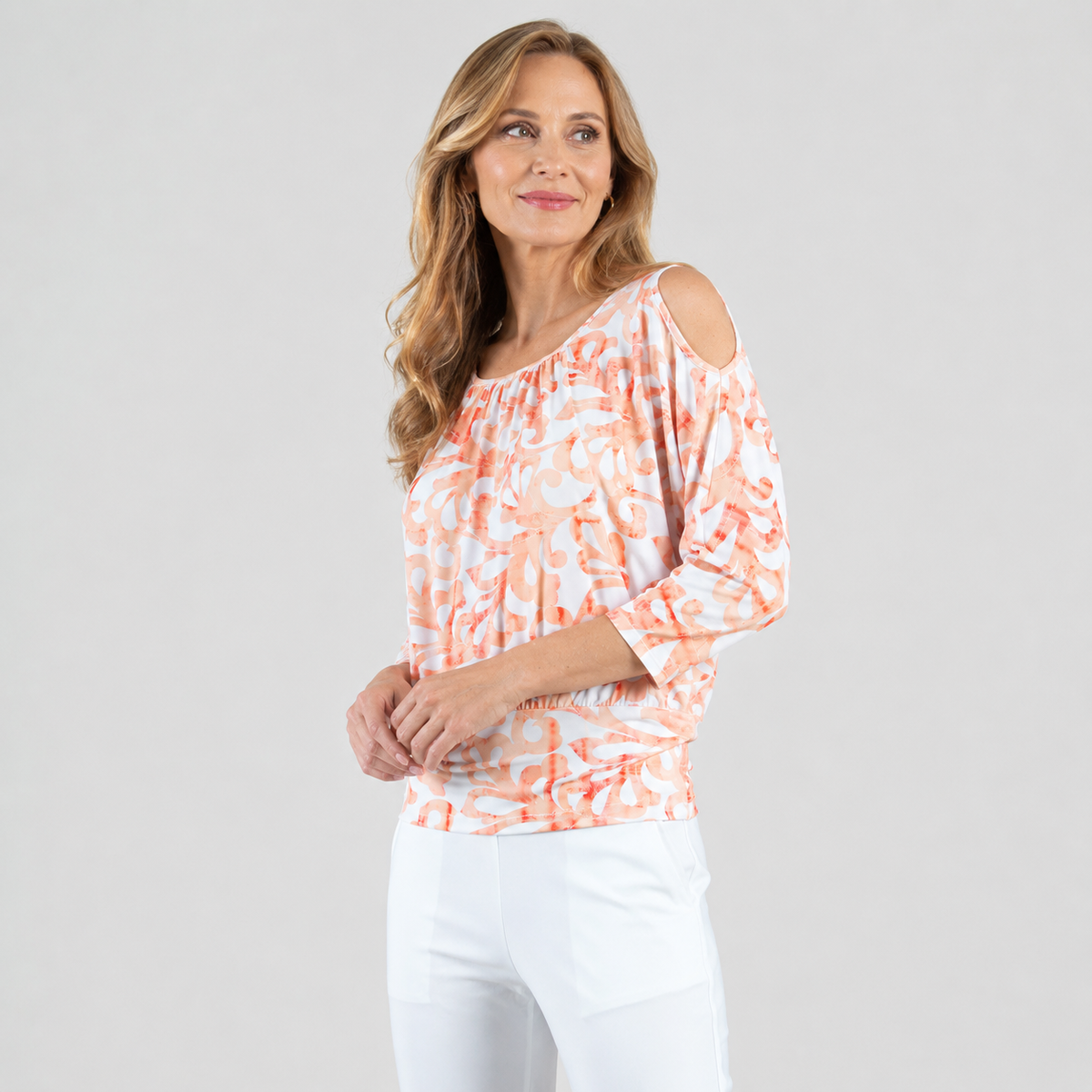Open Shoulder Blouson Waist Top - Damask Motif - Final Sale | Clara Sunwoo