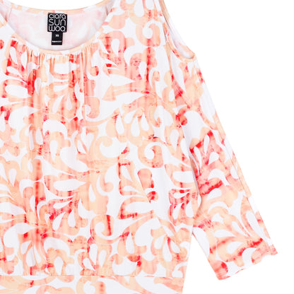 Open Shoulder Blouson Waist Top - Damask Motif - Final Sale | Clara Sunwoo