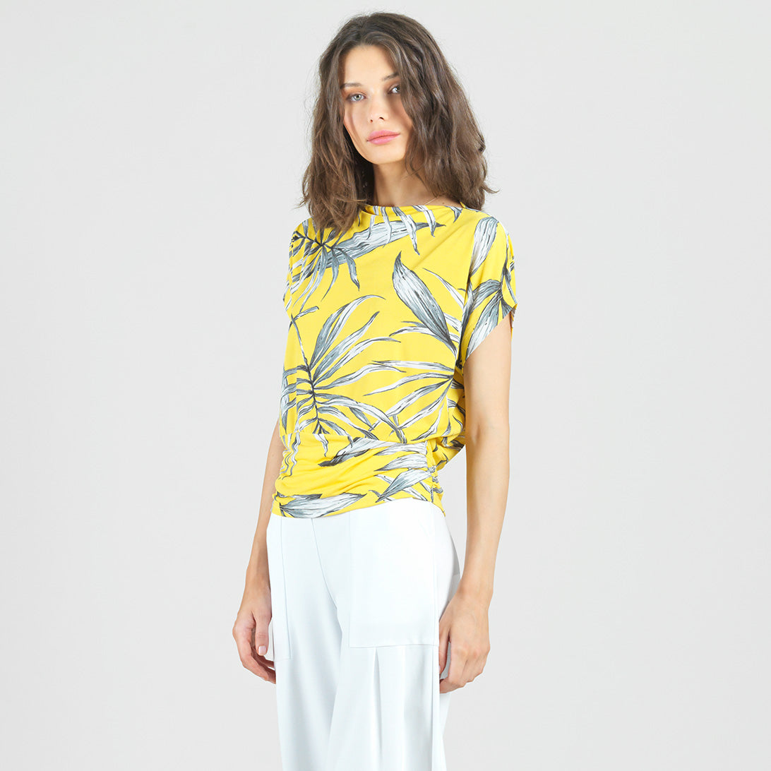 Side Ruched Boat Neck Top - Sunlit Palm - Final Sale | Clara Sunwoo