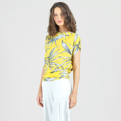 Side Ruched Boat Neck Top - Sunlit Palm - Final Sale | Clara Sunwoo